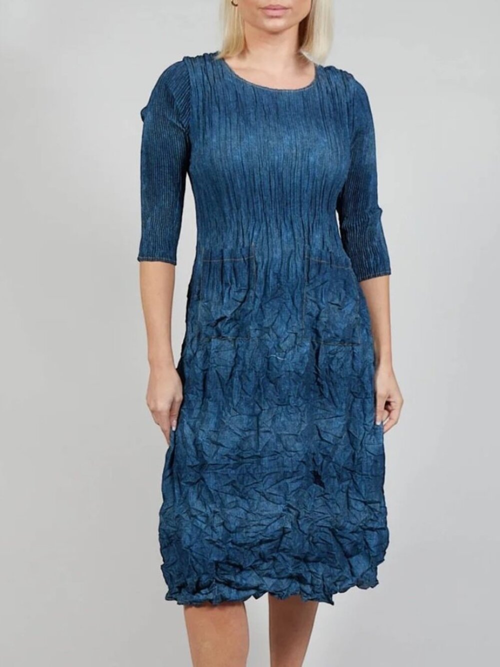 Alquema Smash Pocket Midi Dress Denim Sz 0(US2/4) NWT Crinkle Texture